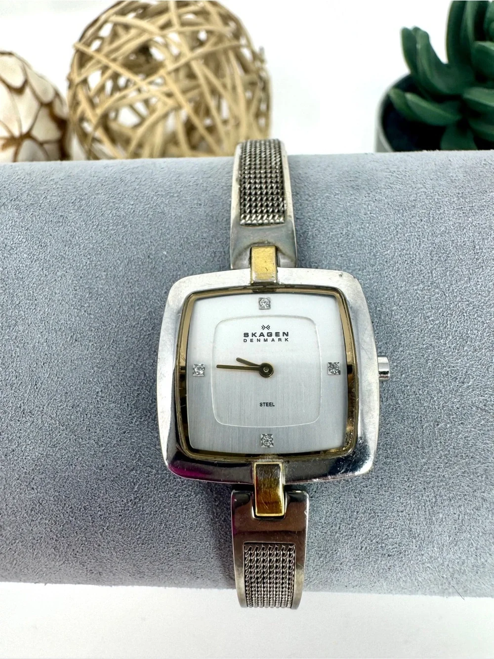 Vintage Skagen Denmark 454SGSC Steel Square Mesh Ladies Watch